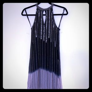 Parker ombré navy silver silk cocktail dress